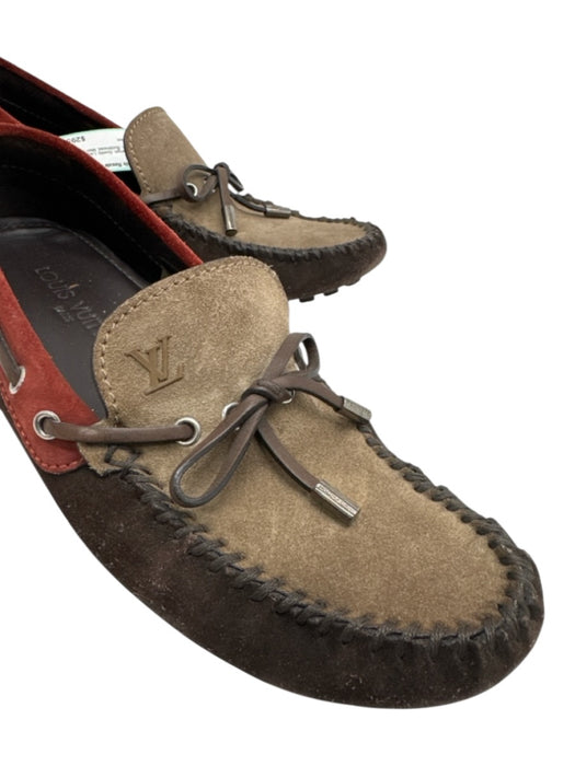 Louis Vuitton Shoe Size 8 Brown & Orange Suede Lace Up Round Toe Loafers Shoes Brown & Orange / 8