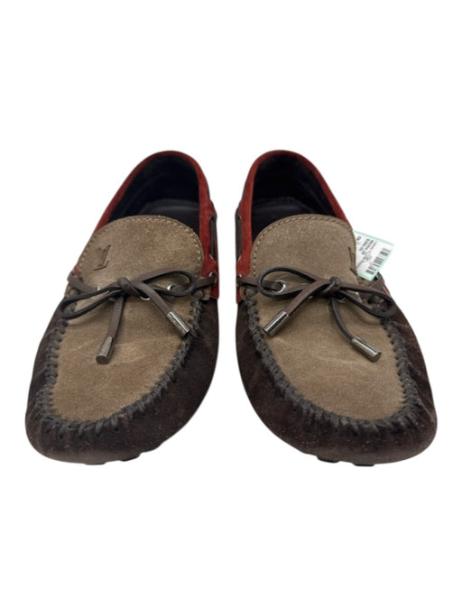 Louis Vuitton Shoe Size 8 Brown & Orange Suede Lace Up Round Toe Loafers Shoes Brown & Orange / 8