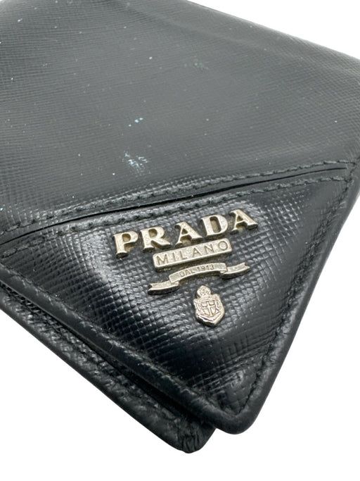 Prada AS IS Black Leather Silver Hardware Men's Wallet Black