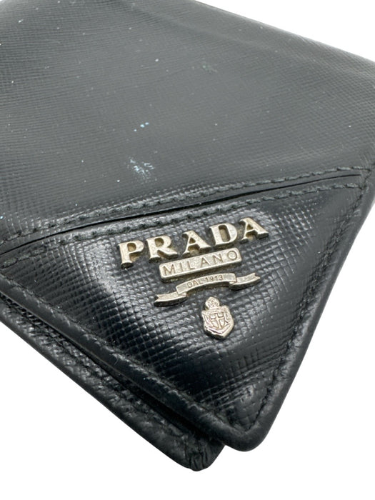 Prada AS IS Black Leather Silver Hardware Men's Wallet Black