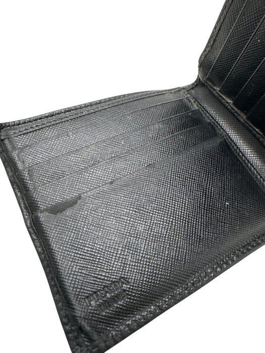 Prada AS IS Black Leather Silver Hardware Men's Wallet Black