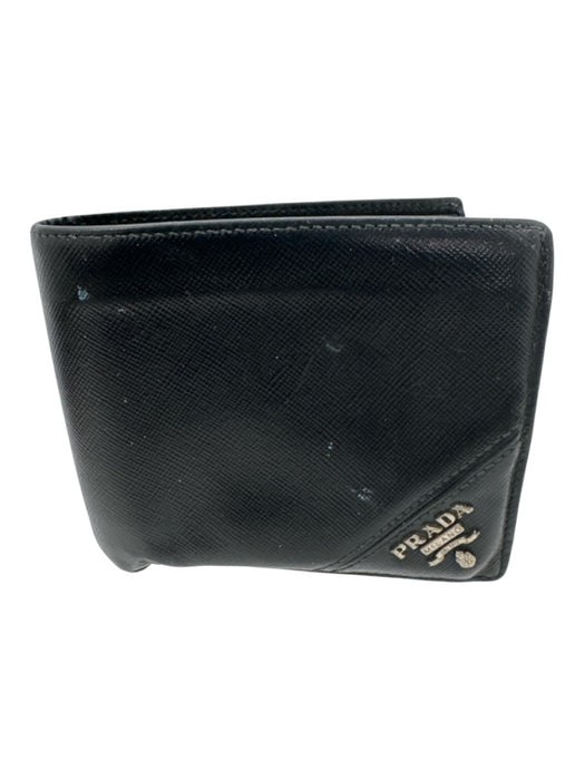Prada AS IS Black Leather Silver Hardware Men's Wallet Black