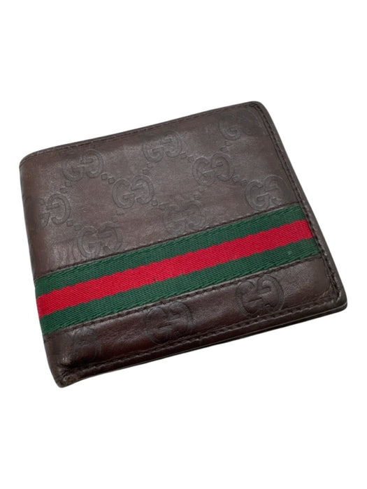 Gucci AS IS Brown & Multi Leather Monogram Striped Men's Wallet Brown & Multi
