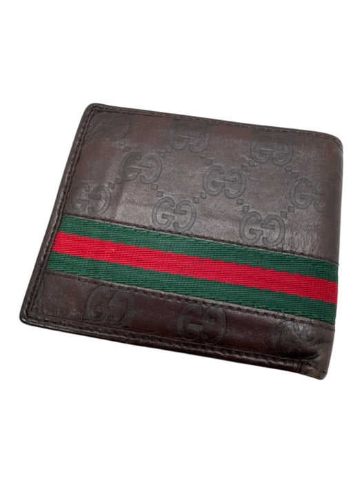 Gucci AS IS Brown & Multi Leather Monogram Striped Men's Wallet Brown & Multi