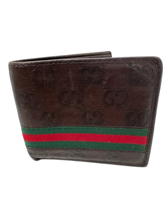 Gucci AS IS Brown & Multi Leather Monogram Striped Men's Wallet Brown & Multi