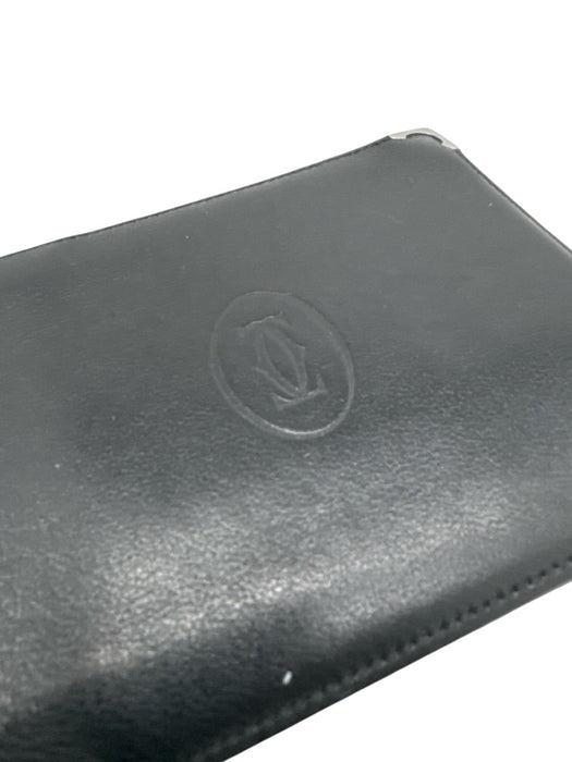 Cartier AS IS Black Leather Silver Hardware Men's Wallet Black