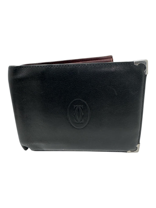 Cartier AS IS Black Leather Silver Hardware Men's Wallet Black