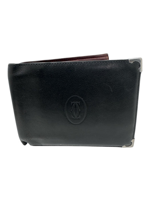 Cartier AS IS Black Leather Silver Hardware Men's Wallet Black