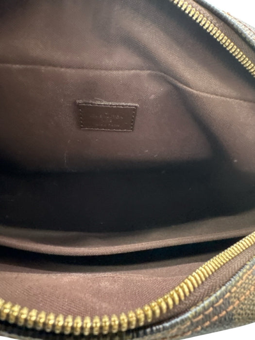Louis Vuitton Brown & Beige Leather Damier Zip Pockets Men's Bag Brown & Beige