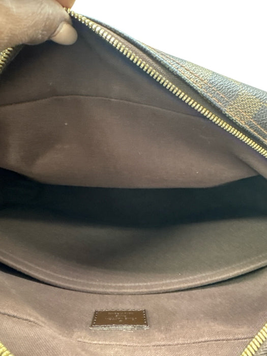 Louis Vuitton Brown & Beige Leather Damier Zip Pockets Men's Bag Brown & Beige