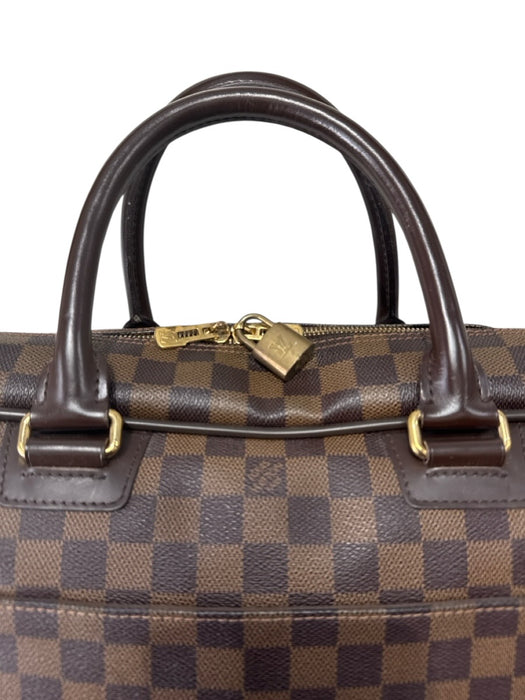 Louis Vuitton Brown & Beige Leather Damier Zip Pockets Men's Bag Brown & Beige