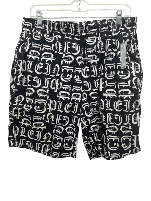 Phillip Plein Size XL Black & White Cotton All Over Print Men's Shorts Black & White / XL