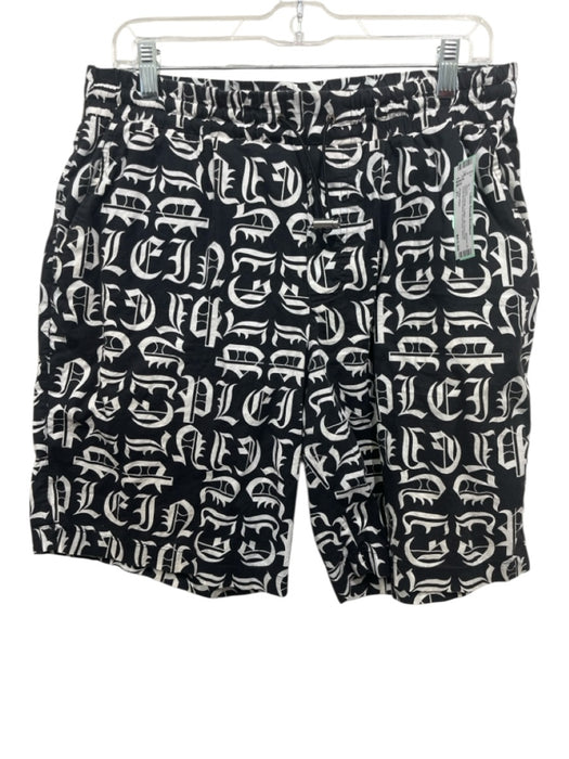 Phillip Plein Size XL Black & White Cotton All Over Print Men's Shorts Black & White / XL