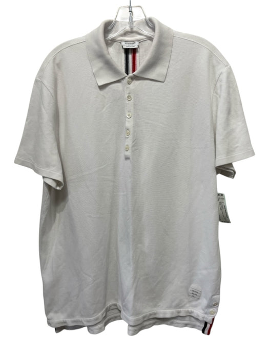 Thom Browne Size 5 White, Red & Blue Cotton Solid Polo Men's Short Sleeve White, Red & Blue / 5