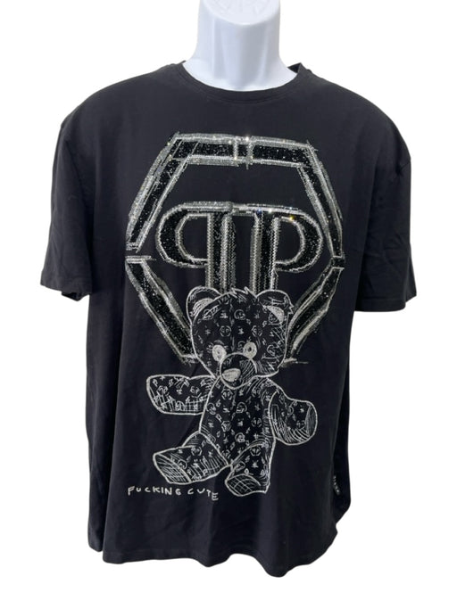 Phillip Plein Size XL Black Cotton Men's Short Sleeve Black / XL