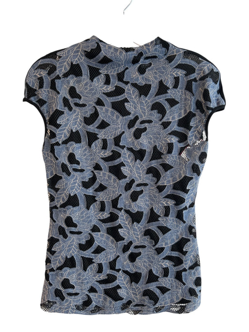 Gracia Size S Black & Blue Polyester Blend Sleeveless Mesh Overlay Floral Top Black & Blue / S