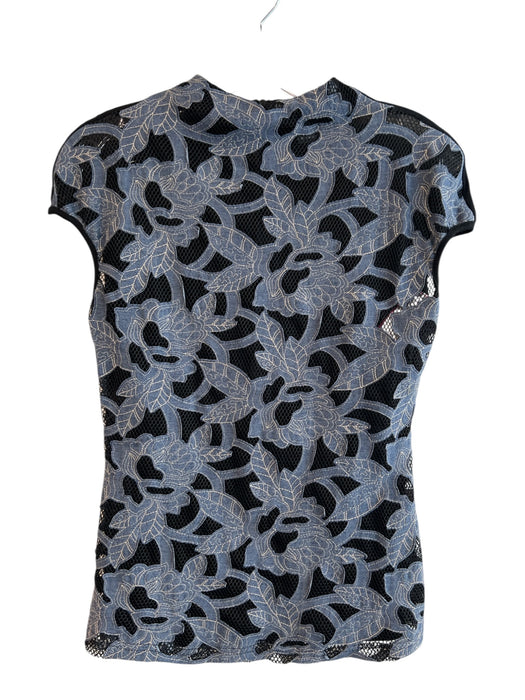 Gracia Size S Black & Blue Polyester Blend Sleeveless Mesh Overlay Floral Top Black & Blue / S