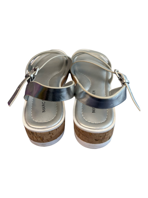 Marc Fisher Shoe Size 6 Silver leather and cork Slip On Almond Toe Strappy Shoes Silver / 6