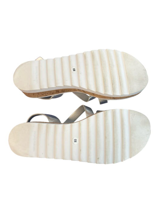 Marc Fisher Shoe Size 6 Silver leather and cork Slip On Almond Toe Strappy Shoes Silver / 6