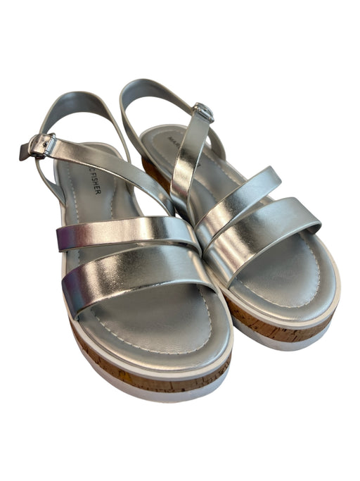 Marc Fisher Shoe Size 6 Silver leather and cork Slip On Almond Toe Strappy Shoes Silver / 6