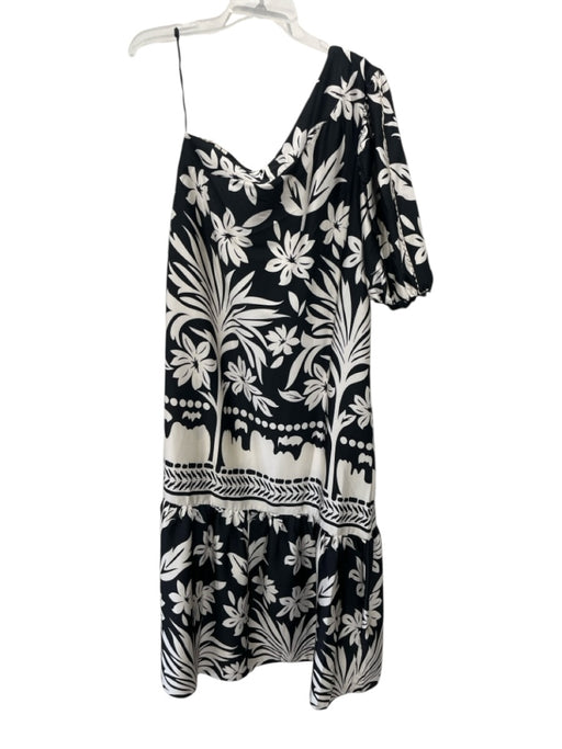 MNG Size 6 Black & White Polyester floral print One Sleeve Dress Black & White / 6