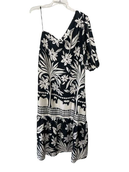 MNG Size 6 Black & White Polyester floral print One Sleeve Dress Black & White / 6