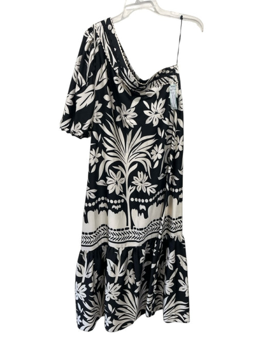 MNG Size 6 Black & White Polyester floral print One Sleeve Dress Black & White / 6