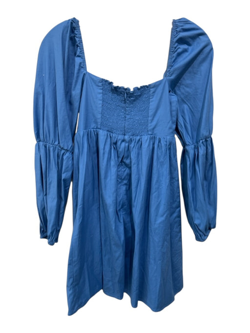 Reformation Size 0 Blue Cotton Long Sleeve Square Neck Back Zip Dress Blue / 0