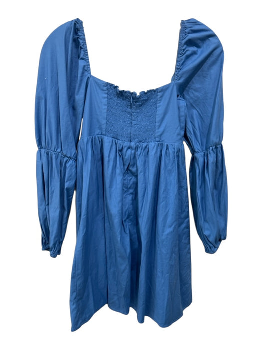 Reformation Size 0 Blue Cotton Long Sleeve Square Neck Back Zip Dress Blue / 0