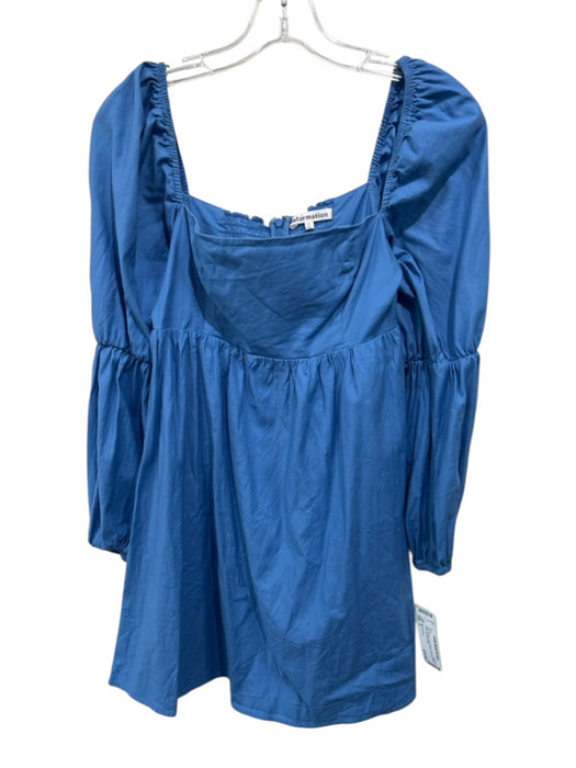 Reformation Size 0 Blue Cotton Long Sleeve Square Neck Back Zip Dress Blue / 0