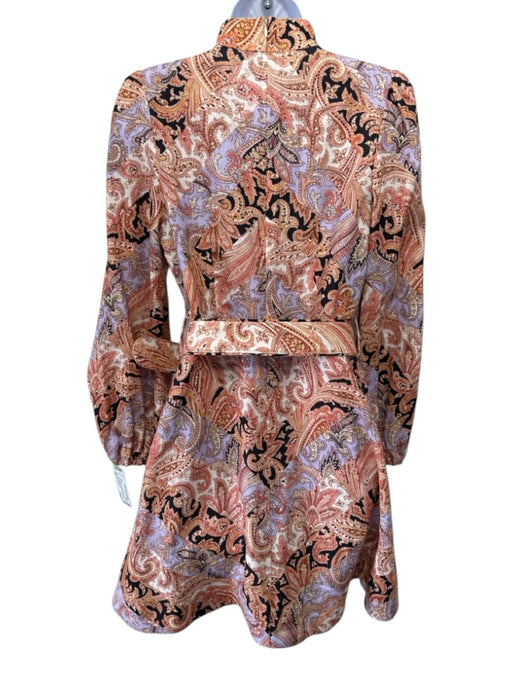 Zimmermann Size 1 Orange & Multi Linen Button Front Zip Back Paisley Dress Orange & Multi / 1