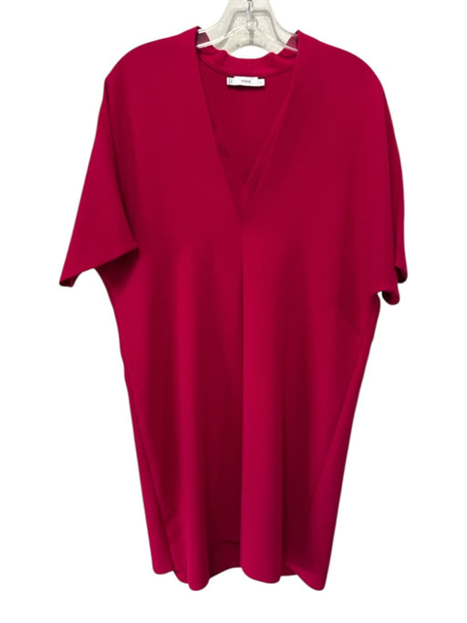 Vince Size S Red Polyester V Neck Sleeveless Below Knee Pintuck Dress Red / S