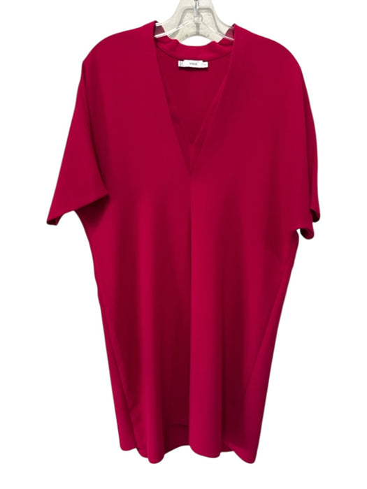 Vince Size S Red Polyester V Neck Sleeveless Below Knee Pintuck Dress Red / S