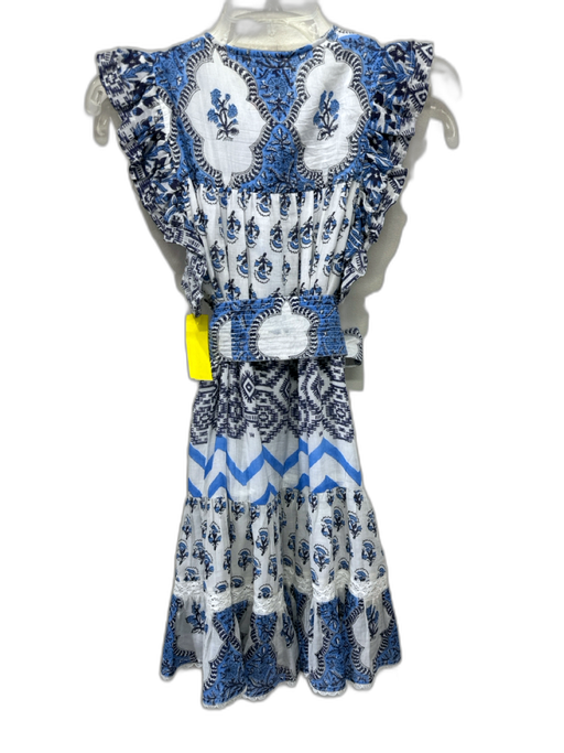 Alicia Bell Size XS Blue White & Black Cotton & Silk Metallic Thread Mini Dress Blue White & Black / XS