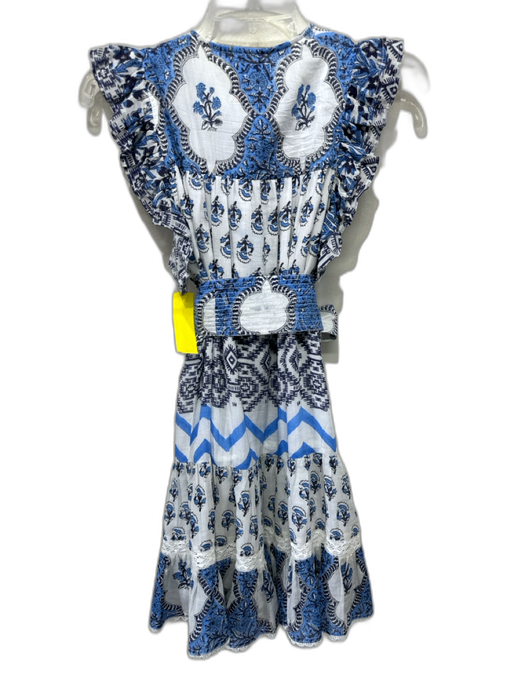 Alicia Bell Size XS Blue White & Black Cotton & Silk Metallic Thread Mini Dress Blue White & Black / XS