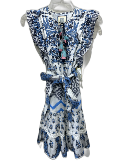 Alicia Bell Size XS Blue White & Black Cotton & Silk Metallic Thread Mini Dress Blue White & Black / XS