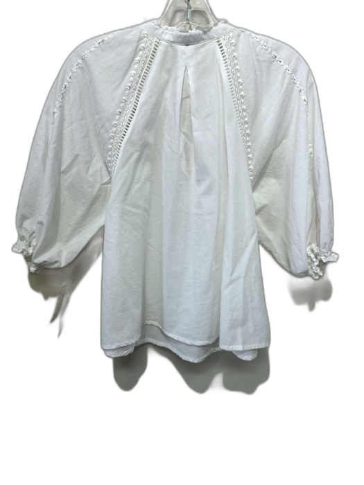 Omika Size XS White Cotton Embroidered Detail Button Detail Puff Sleeve Top White / XS