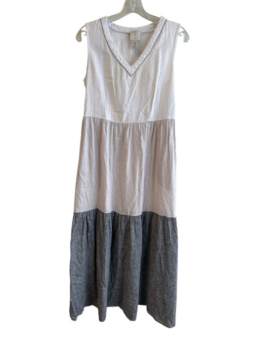 Joie Size S White & Gray Linen & Viscose V Neck Sleeveless Color Block Dress White & Gray / S