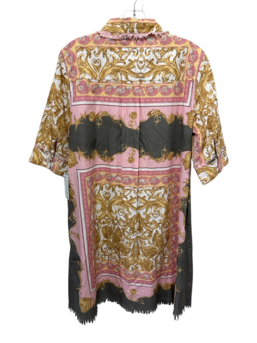 Dizzy Lizzie Size S Pink, Gray & Yellow Cotton 1/4 Button Starfish Dress Pink, Gray & Yellow / S