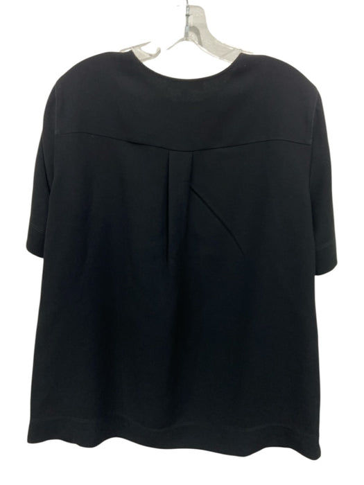 Lafayette 148 Size M Black Acetate Short Sleeve 1/2 Zip Side Slits Top Black / M