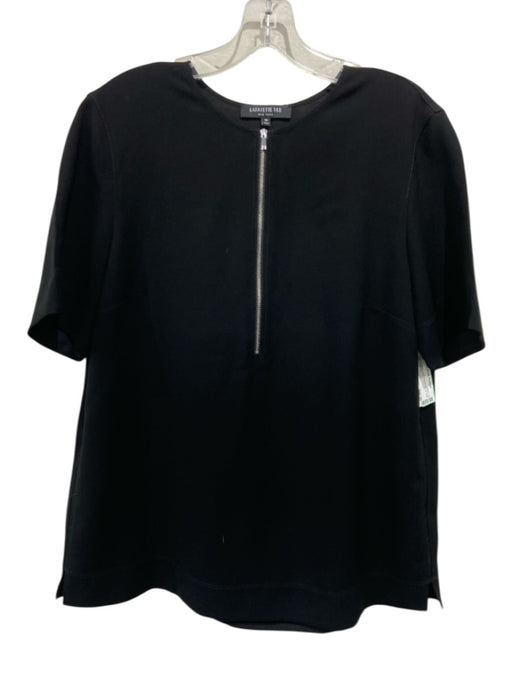 Lafayette 148 Size M Black Acetate Short Sleeve 1/2 Zip Side Slits Top Black / M