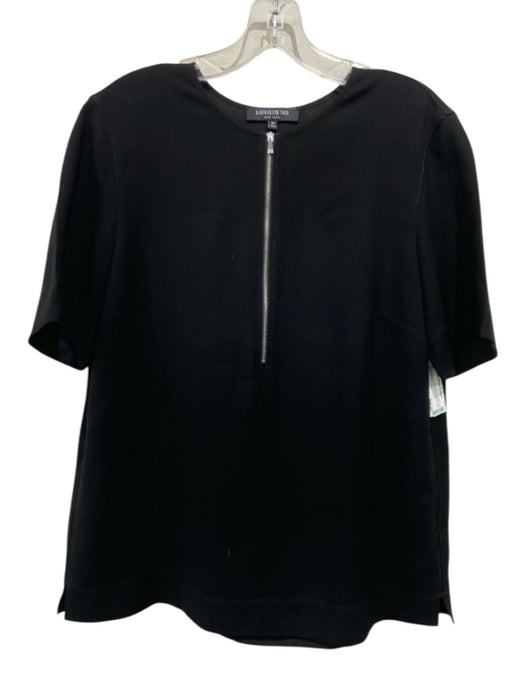 Lafayette 148 Size M Black Acetate Short Sleeve 1/2 Zip Side Slits Top Black / M