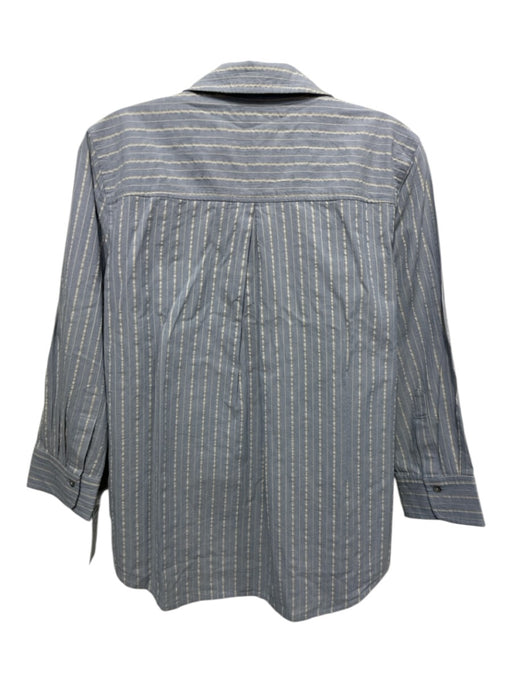 L'agence Size S/P Gray & White Cotton 3/4 Sleeve Striped Button Up & Collar Top Gray & White / S/P