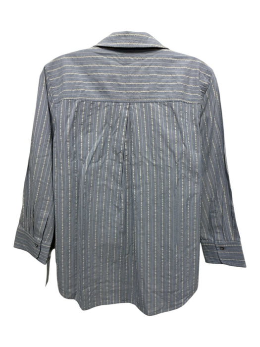 L'agence Size S/P Gray & White Cotton 3/4 Sleeve Striped Button Up & Collar Top Gray & White / S/P