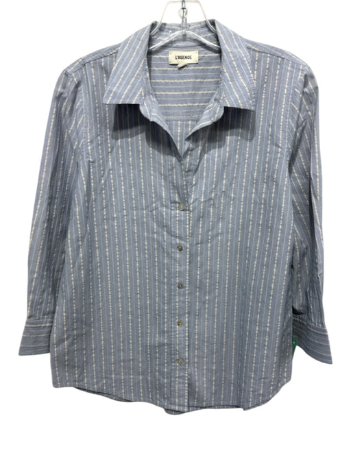L'agence Size S/P Gray & White Cotton 3/4 Sleeve Striped Button Up & Collar Top Gray & White / S/P