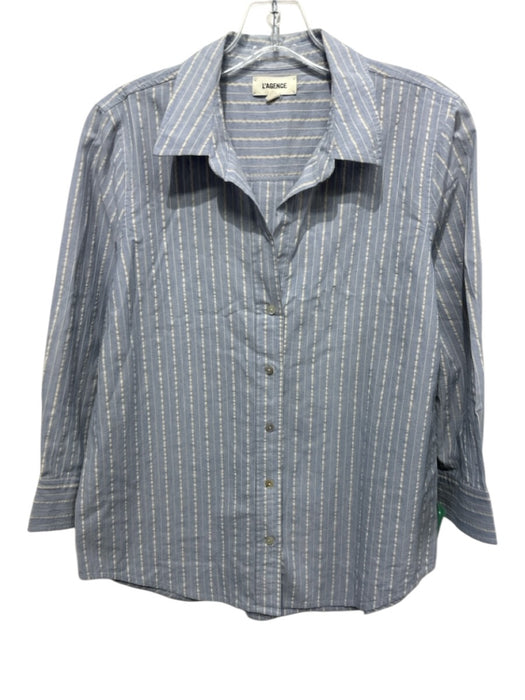 L'agence Size S/P Gray & White Cotton 3/4 Sleeve Striped Button Up & Collar Top Gray & White / S/P