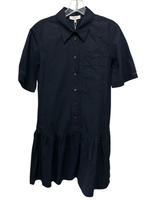 Lafayette 148 Size S Navy Cotton Short Sleeve Ladder Lace 3/4 Button Dress Navy / S