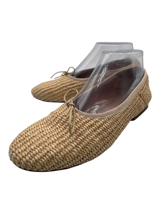 Mansur Gavriel Shoe Size 37 Beige & Tan Raffia Round Toe Bow Weave Flats Beige & Tan / 37