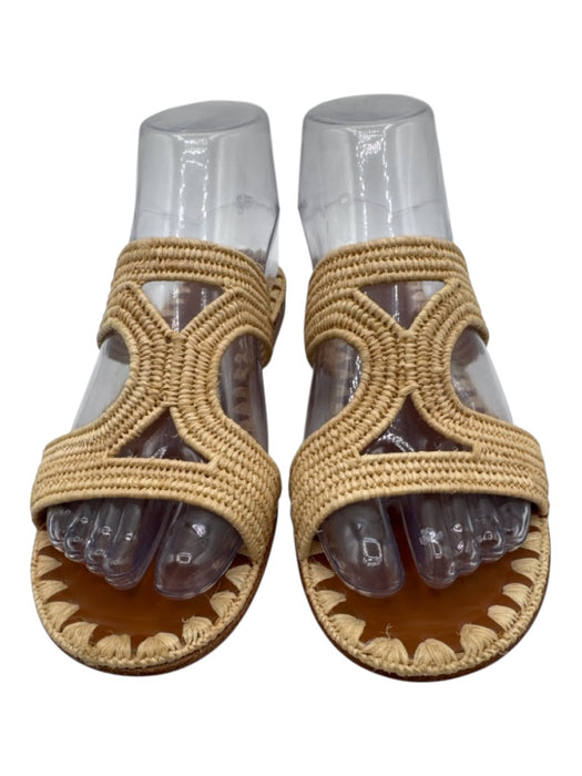 Carrie Forbes Shoe Size 37 Beige & Brown Raffia whipstitch trim Slide Sandals Beige & Brown / 37