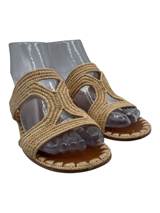 Carrie Forbes Shoe Size 37 Beige & Brown Raffia whipstitch trim Slide Sandals Beige & Brown / 37